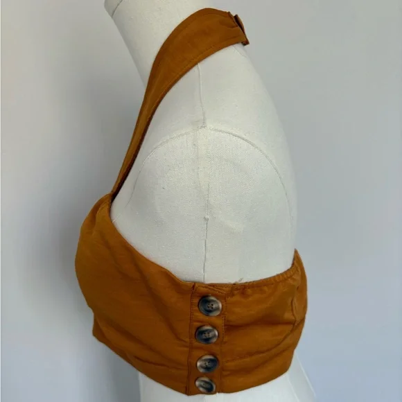 J.O.A. Brown Ruched Cut Out Crop Top - Picture 4 of 5